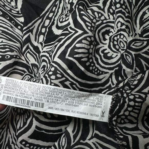Zara Dress Black and White Floral Paisley Button Up Tie Belt Fit Flare Shirt XXL - Picture 8 of 10